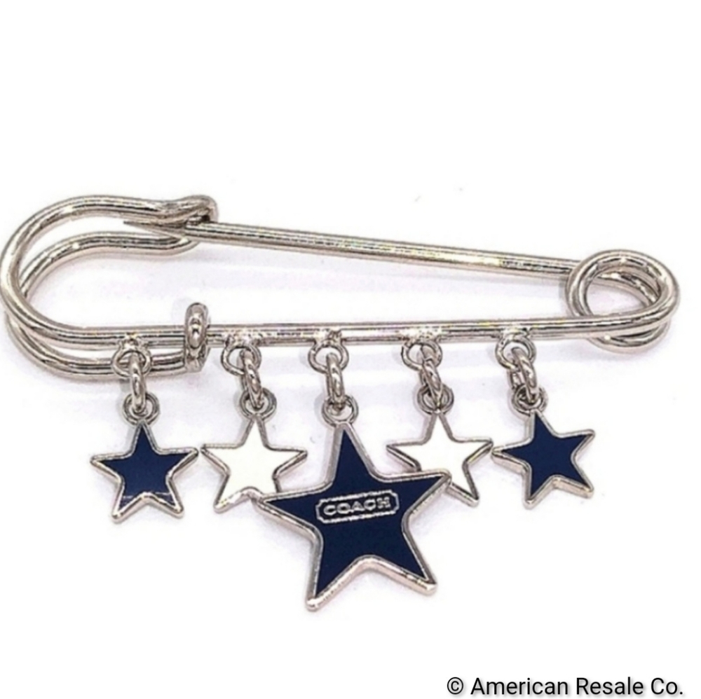 Vintage COACH Blue & White Star Safety Pin Brooch Handbag Backpack Purse Charm